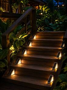 2-Pack 10 LED Triangular Solar Stair Lights, IP65 Waterproof Outdoor Step Lights, Dusk To Dawn Automatic Switch Wireless Wall-Mounted Fence Deck Lights, Dual Color Warm White & Cool White Decorative Lights, Suitable For Handrails, Patios, Yards, Gardens And Walkways - 10-lED Triangle Light - View 4