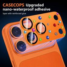 CASECOPS 1件裝 閃亮水鑽相機鏡頭保護貼 適用 17 Pro Max/17 Pro，4色，全覆蓋相機蓋，可愛鑽飾鏡頭防護，防震防刮 9H 鋼化玻璃，AR 高清拍照品質，防水，相容手機殼 - 1片彩鑽鎧甲 - 查看 4