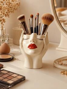 1 buah Tempat Kuas Makeup Resin Elegan, Desain Bibir Merah, Kotak Penyimpanan Kosmetik Resin Sintetis Ringan, Organizer Meja Mandiri, Cocok Untuk Kamar Mandi, Meja Rias Atau Meja Makeup - MultiWarna - View 2