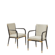 Set Of 2 Modern Dining Chairs With Armrests, Upholstered Dining Chairs In Scandinavian Style, Black Frame And Gold Accents, Cream-Colored Fabric Cushion For The Dining Table - Beige - View 1
