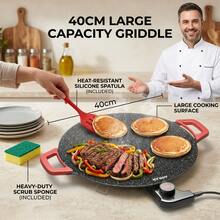 Aoran Large Electric Griddle With Silicone Spatula & Scouring Sponge, Non-Stick Round Electric Skillet With Adjustable Temperature Control, Dual Heat-Resistant Handles Fast Even Heating Grill Pan For Breakfast, Steak, BBQ, Indoor & Outdoor Cooking - US B Type Plug(110-127V) - View 10