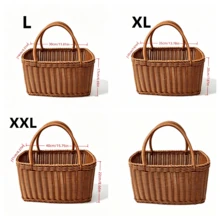 Large Rectangular Woven Shopping Basket, Portable Faux Rattan Basket With Handle, Suitable For Farm Produce, Harvest, Picnic, Blanket Storage, Vegetables, Fruits, Kitchen Storage Basket - View 8
