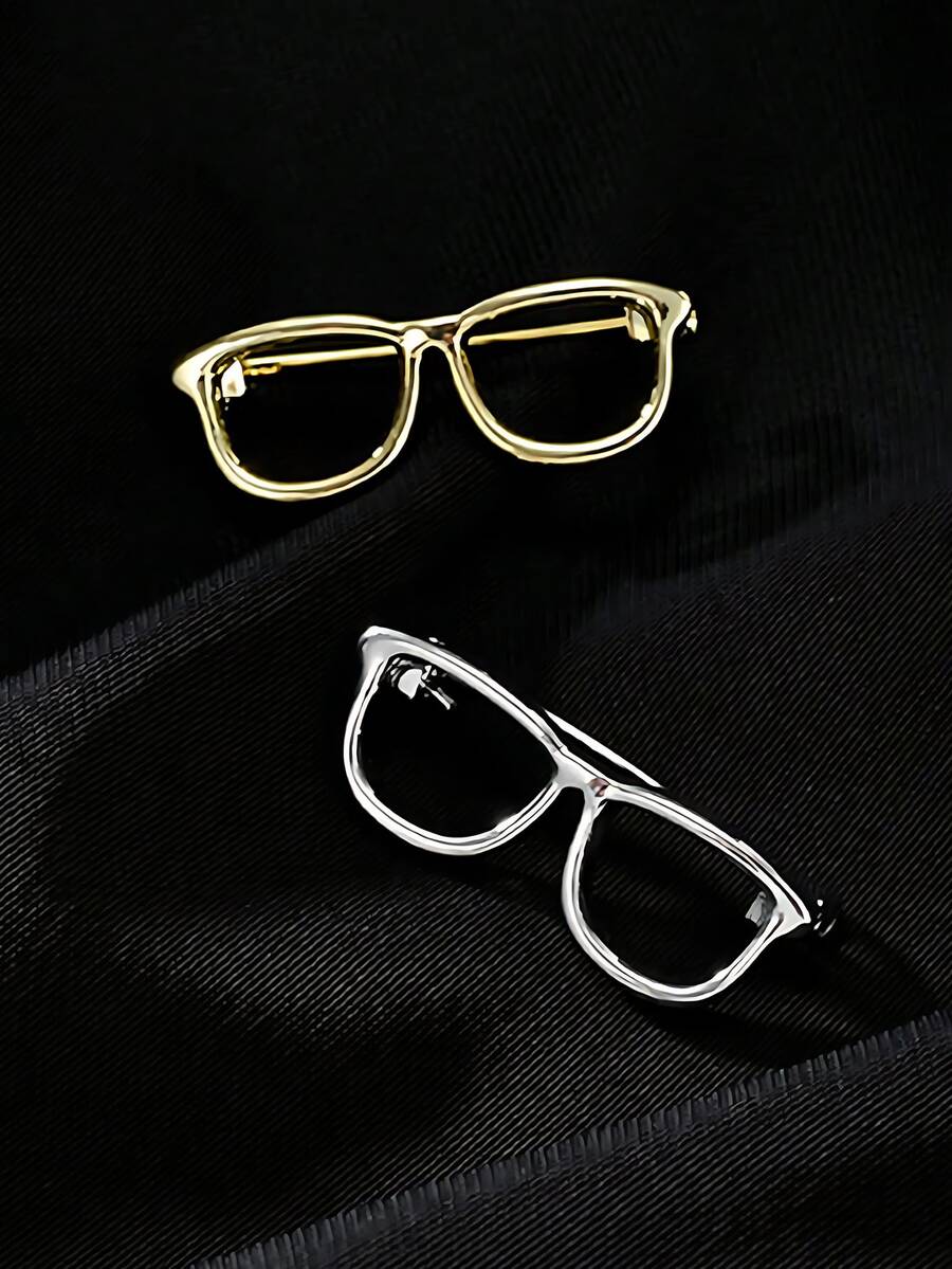 Juego de 2 piezas de broches con forma de gafas de dibujos animados lindas, adecuado para decoración de mochilas y chaquetas - Multicolor - Ver 1
