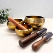1個尼泊爾手工傳統鍛造銅製頌缽，適用於瑜伽前呼吸練習、冥想舒緩心神、睡前居家壓力釋放，適用於SPA沙龍音療治療 - 銅色 - 查看 3