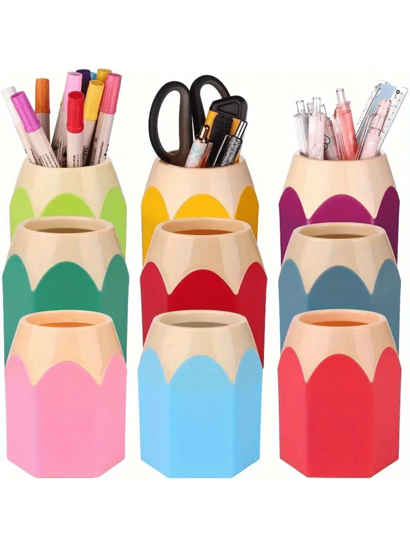 1 pezzo Portapenne colorato, scatola di stoccaggio da scrivania carina, colore casuale, tazza in plastica PE con scatola, organizer per cancelleria, adatto per la decorazione di casa e ufficio, supporto creativo per cancelleria, tono chiaro, stoccaggio per spazio di lavoro personale - Multicolore - Visualizzare 1
