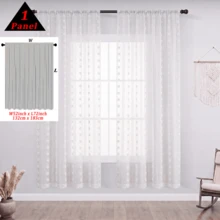 COSENNATUR 1pc White Pom Pom Striped Jacquard Semi-Sheer Curtain, Rod Pocket Design, Lightweight Soft Washable, Modern Minimalist Style, Suitable For Living Room, Bedroom, Dining Room, Office, Wedding Decor - White - View 17