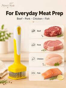 3PCS Yellow & Gray 24-Spike Meat Tenderizer Tool, 430 Stainless Steel & ABS Handheld Meat Tenderizer Needle Tool For Steak, Beef, Pork, Chicken, Fish, Kitchen BBQ Meat Prep - Yellow - View 5