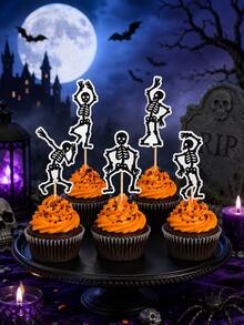10 piezas/20 piezas Adornos de Esqueleto para Cupcakes de Halloween, Palillos de Esqueleto Bailando para Pasteles, Decoraciones de Postres Espeluznantes, Suministros de Repostería para Fiestas de Halloween - Ver 2