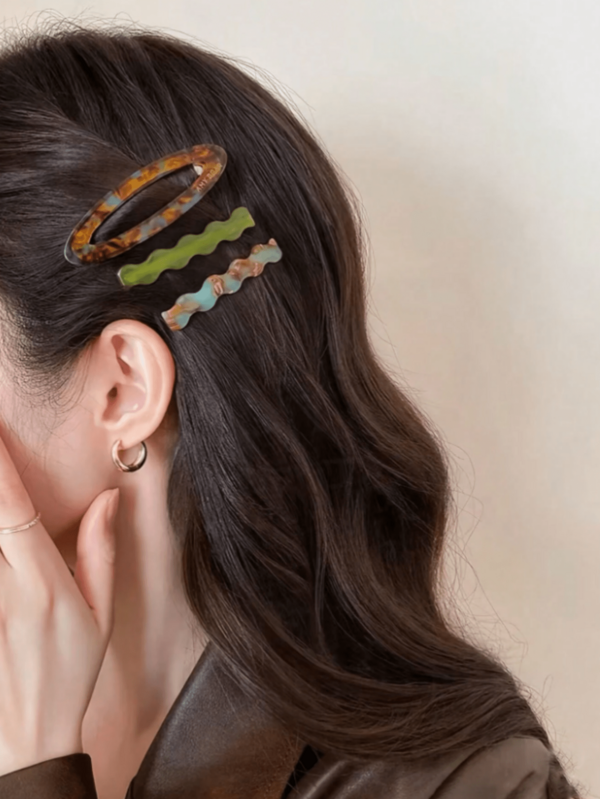 3pcs French Style Elegant Acetate Oval BB Clip, Wavy Straight Clip, Sweet Texture Alligator Hair Clip, Cute Girl Hair Clip, Suitable For Daily Wear And Holiday Use, Women's Festival Gift