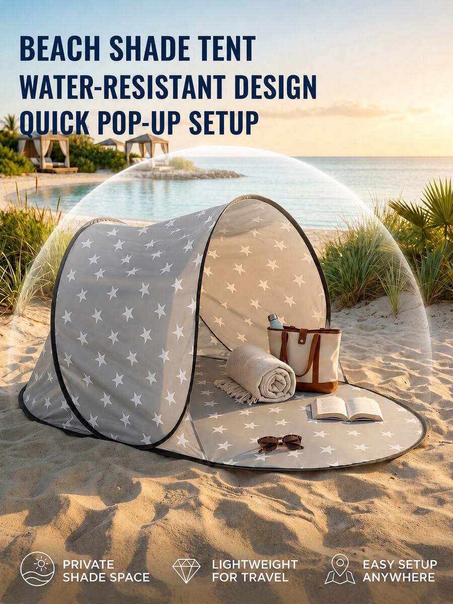 1件裝即用型海灘帳篷，輕量海灘遮陽棚，戶外快開遮陽帳篷，適用海灘旅行、露營、節慶、後院、體育賽事，快速搭建，便攜海灘必需品