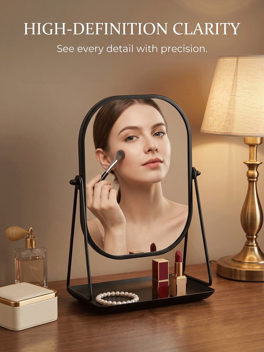 Vintage European Style Makeup Mirror, Desktop Makeup Mirror With Adjustable Stand, High Definition Imaging, Portable Touch-Up Mirror, Suitable For Dorm, Travel, Bathroom, Office, Desk, Back To School, Christmas Gift, For Women, Girls, Students, Teenagers - Multicolor - View 1