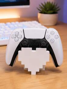 1pc Vintage Heart Pixel Art Controller Stand, Pink & White Game Controller Display Holder Compatible With Ps5/4, Stable Anti-Slip Base Desktop Decor Accessory For Gamers, (Stand Only) - Multicolor - View 2