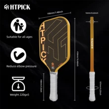 HTPICK 金鈦絲匹克球拍,專業比賽球拍,平衡攻防控制,高端 PMI 核心材質,USAPA 認證,適用於學校、俱樂部和健身房運動設備 - 彩色 - 查看 5