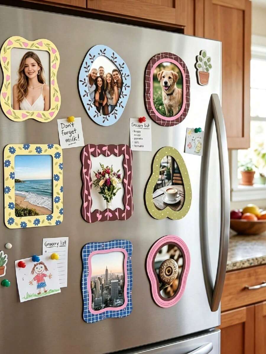 8pcs/4pcs/1pc Asymmetrical Magnetic Photo Frames Fridge Magnets, Cute Decorative Magnetic Photo Frame Set, Suitable For Refrigerator, Whiteboard, Dorm, Office And Home Cabinet Photo Decoration, Perfect For Birthday Party Decoration, Home Decor, Halloween And Christmas Decoration - Multiple Styles - View 1