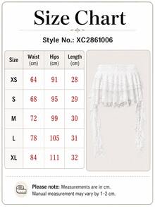 Low Waist Casual Lace Wave-Trim Skirt With Safety Shorts To Prevent Exposure, For Vacation,Bohemian Clothes - White - View 8