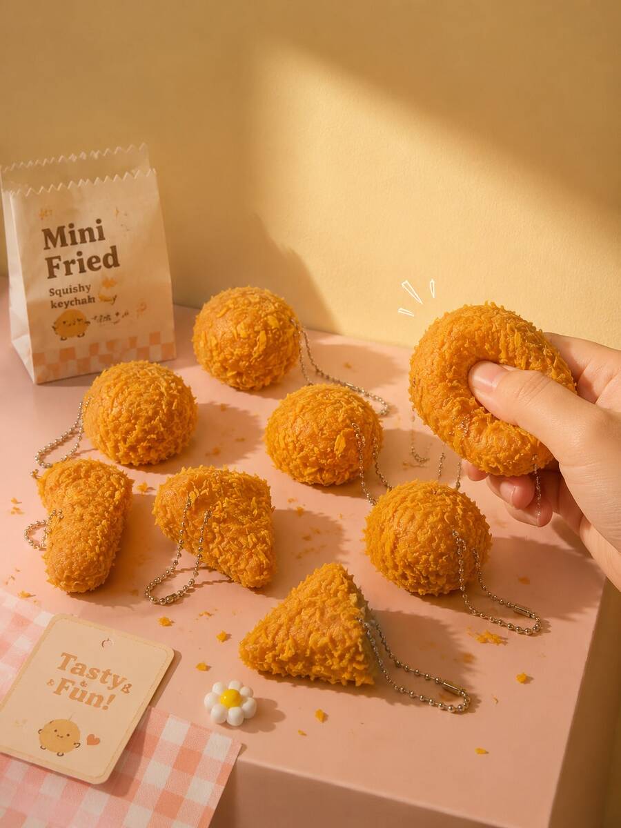 1pc-Mini Fried Food Dumplings Pinch Pendant-Eating And Playing Bread Diy Pendant-Hamburger-Triangle Pizza-Squishy Toy-Fidget Toy-Stitch Toys-Travel Toys-Toys-Games-Halloween-Toys For Adults Women