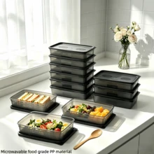12pcs Morandi Color Food Storage Containers, Includes 6 Rectangular Boxes And 6 Black Lids, 400ml PP Heat-Resistant Meal Prep Bento Boxes, Stackable Nordic Style Kitchen Organizer Boxes, Portable Office Picnic Travel Snack Boxes - Black - View 11