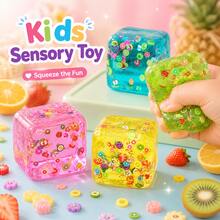 4 Colors Fruit Jelly Cube Squishy Toy, Soft Stress Relief Squeeze Toy, Fingertip Toy, Fun Gift For Teens And Adults - Multicolor - View 5