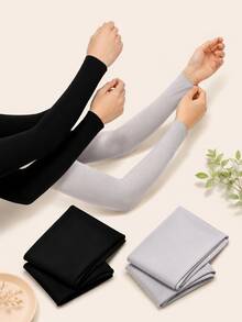 2 Pairs Solid Color Bohemian Sleeve Covers, Modal Elastic Arm Warmers For Vacation And All Seasons - A - View 2