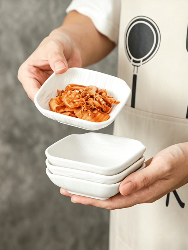 2/4pcs Minimalist Solid Color Stone Texture Ceramic Plates 3.7inch, Square Multi-Purpose Snack Plates, Appetizer Plates, Dipping Sauce Plates, Suitable For Family Gatherings And Outdoor BBQ, Hot Pot Sauce Plates, Oven And Microwave