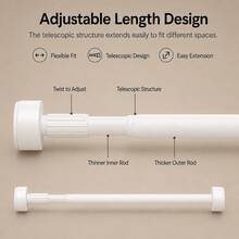 Adjustable Tension Rod - Made Of Stainless Steel With Plastic End Caps, Easy To Install Without Drilling, Suitable For Shower Curtains, Window Curtains, Door Curtains, Clothing Storage And Balcony Drying - Available In Silver, Black And White - Multicolor - View 13