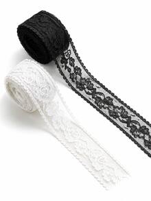 1 Roll (500cm*2.3cm) Black Lace Gift Wrapping Ribbon, Suitable For DIY Home Decor, Christmas, Thanksgiving, New Year, Easter, Mother's Day, Birthday Party And Other Holiday Gift Wrapping Decoration, Perfect For Gifting To Friends And Family. - Lace Trim - View 1