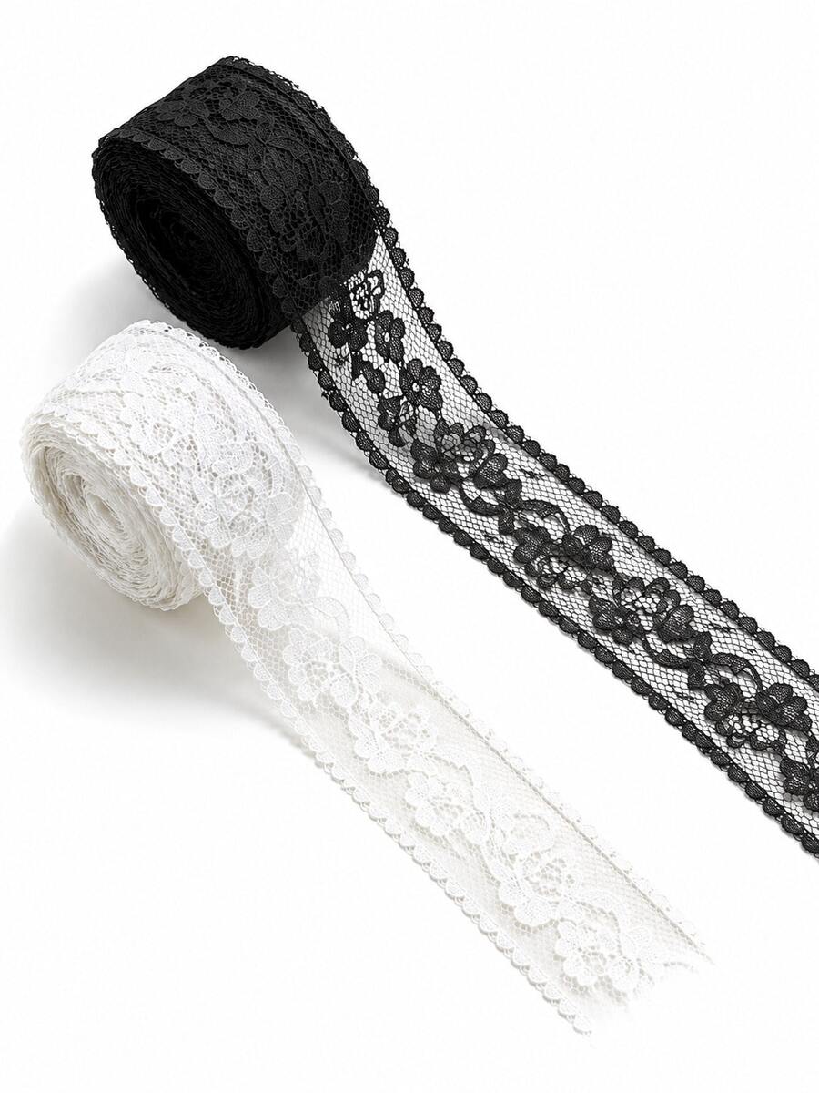 1 Roll (500cm*2.3cm) Black Lace Gift Wrapping Ribbon, Suitable For DIY Home Decor, Christmas, Thanksgiving, New Year, Easter, Mother's Day, Birthday Party And Other Holiday Gift Wrapping Decoration, Perfect For Gifting To Friends And Family. - Lace Trim - View 1