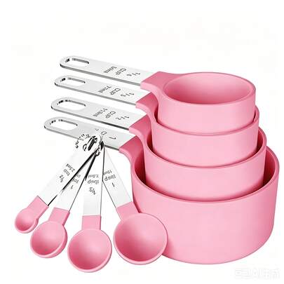 8pcs/4pcs Measuring Cups & Spoons Set, Stackable Cups And Spoons With Stainless Steel Handles, Nested Measuring Cups For Dry And Liquid Ingredients, Stackable Measuring Cups & Spoons For Cooking And Baking, Kitchen Gadgets, Stainless Steel Handle Baking Measuring Cups & Spoons Set, Measuring Tools, Apartment Essentials, Back To School Supplies