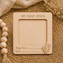 My First Steps Baby First Walk Growth Commemorative Photo Frame, Wooden Magnetic Fridge Photo Display Frame, Baby Milestone Commemorative Plaque, Customizable Baby Name/Date, Suitable For Baby First Birthday, Growth Record, Family Memory Display, Baby Shower Gift, Parents Commemorative Gift, New Parents Gift, Children Photo Decor, Fridge Decoration, Party Souvenir, Popular Style In Europe, America And Mexico - Multicolor - View 2