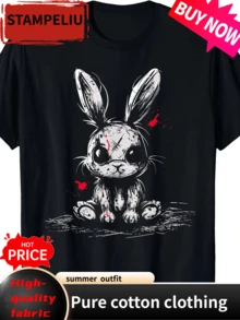 Creepy Cute Alt Goth Grunge Dämon T-Shirt mit bösem Horror-Hasen, aus 100%, 220G - Schwarz - Übersicht 1