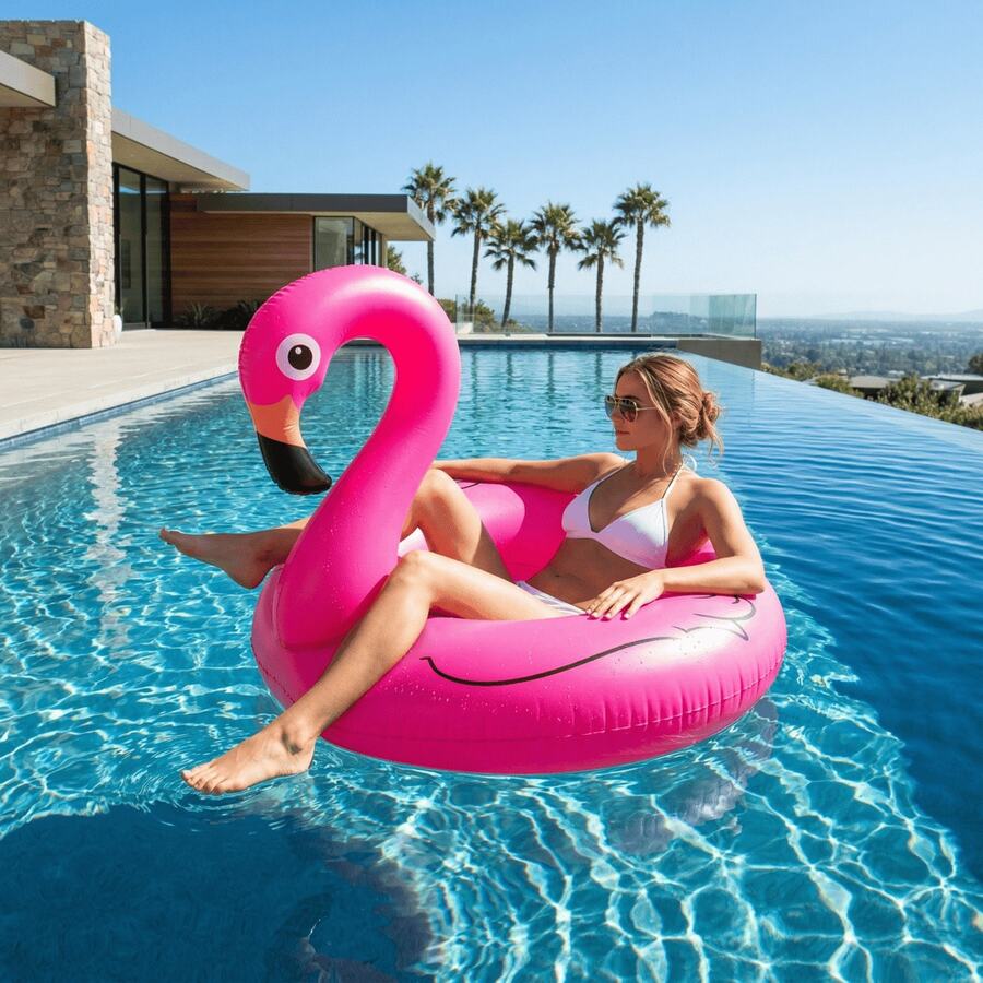 Extra Large Pink Flamingo Inflatable Pool Float, Thickened PVC Adult Swim Ring, Large Flamingo Float, Suitable For Beach Pool Party - Multicolor - View 1