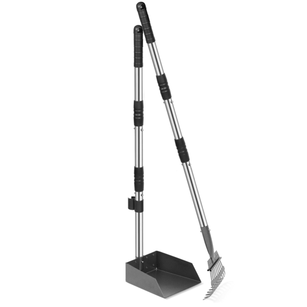 Pooper Scooper For Dogs, Metal Poop Scooper Tray And Rake Set With Adjustable Long Handle, Dog Pooper Scooper For Pet Waste Removal