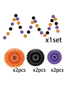 This Halloween Party Decoration Banner Set Includes Letters, Different Colored Paper Flower Balls, And Paper Fans. It's A Halloween Party Accessory, Home Decor Item, And Perfect For Creating A Halloween Party Atmosphere. - Multicolor - View 14