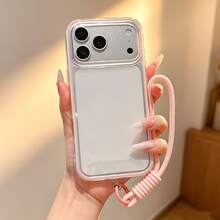 1pc Minimalist Dopamine Colorful Border Phone Case With Matching Pink Rope Accessory, Compatible With IPhone 17/17Air/17Pro/17ProMax/16/16Pro/16Plus/16ProMax/15/14/13/12 Pro Max/11, Matte Transparent Full Coverage Shockproof Anti-Drop Phone Cover - Pink 4 - View 1