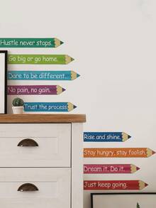 Playful Colorful Pencil Series Removable Wall Stickers, Inspirational Slogans Watercolor Multiple Styles, Self-Adhesive Waterproof PVC Stickers For Study Room, Classroom, Wall, Refrigerator, DIY Home Decor, Back To School Atmosphere - Wall Stickers - View 8