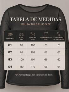 Blusa Feminina Tule Plus Size Blusinha Transparente Confortável e Elegante para Sair Noite Balada Eventos Shows e Festival Manga Longa Transparente em Tela - Marrom - Visão 5