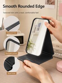 1pc New Foldable Portable High-Definition Makeup Mirror PU Leather Desktop Mirror Set, Suitable For Travel And Daily Use (Size: Large/Extra Large/Super Large) - Black - View 5