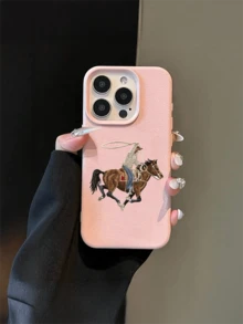 1件粉色奔馬棕馬2號極簡個性化TPU防震全包覆手機殼，適用於Apple 17 16 15 14 13 12 11 Pro Max保護殼Air - 彩色 - 查看 3