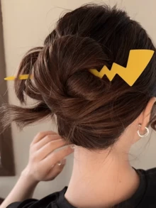 1pc Women's Lightning Tail Hair Stick, Minimalist Modern Bun Hair Pin, Back Of Head Hair Accessory, All Season - Yellow - View 2