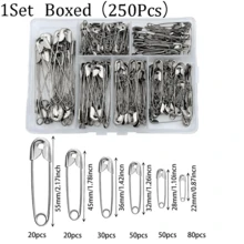 1 Set Box Of 250 Heavy Duty Safety Pins, 6 Different Sizes, Black & Silver Mixed, For Clothing And Garments - Multicolor - View 14