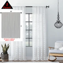 COSENNATUR 1pc White Pom Pom Striped Jacquard Semi-Sheer Curtain, Rod Pocket Design, Lightweight Soft Washable, Modern Minimalist Style, Suitable For Living Room, Bedroom, Dining Room, Office, Wedding Decor - White - View 18