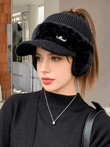 1 pieza Gorro de invierno con orejeras de peluche con letras para mujer - Gorro de peluche 3 en 1, diseño simple y cálido, adecuado para compras diarias, viajes de vacaciones, regalo perfecto - Protector de oídos - Ver 10