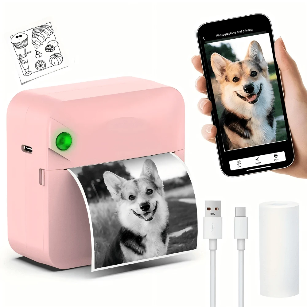 Mini Wireless Sticker Label Printer, Portable Thermal Pocket Printer, Suitable For Study, Inkless Receipt, Note, Image And Photo Printing, Can Be Used For Scrapbooks, Diaries, Self-Adhesive Labels. Smart Pocket Inkless Thermal Printer, Suitable For Diary/DIY