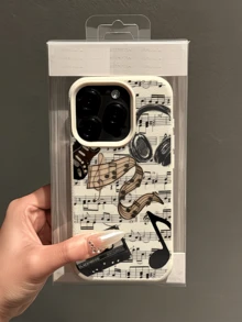 1pc White Musical Note Cassette Tape Pattern Full Coverage TPU Shockproof Phone Case Compatible With Apple 17 16 15 14 13 12 11 Pro Max And Series - Multicolor - View 4