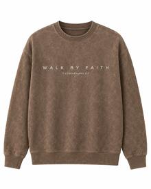 GRDR Men's Round Neck Autumn/Winter Washed Letter Print Sweatshirt - Brown - View 3
