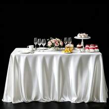 1 pieza Mantel de satén blanco, resistente a las arrugas y las manchas, lavable - Adecuado para el hogar, bodas, fiestas, cafés, picnics, forma rectangular, disponible en varios tamaños - Blanco - Ver 5
