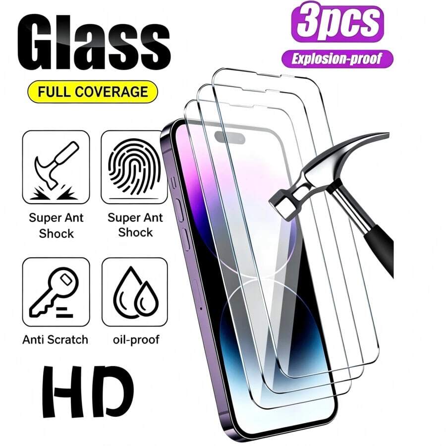 CASECOPS 3 Packs High Definition Tempered Glass Screen Protector Filmsr, High Transparency And Ultra-Clear Restoration Of Original Screen Color Display, 9H Hardness Full Coverage, Compatible With IPhone 17 Air/17 Pro Max/17 Pro/17e/17/16 Pro Max/16 Pro/16 Plus/16/15 Pro Max/15 Pro/15 Plus/15/14/13/12/11 And Other Models. - 3PCS - View 1