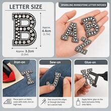 Juego completo de 26 letras con parches bordados de strass de colores sobre fondo negro, parches de letras A-Z para transferencia de calor, parches bordados para coser, uso DIY para nombres en ropa - conjunto de 26 letras - Ver 6