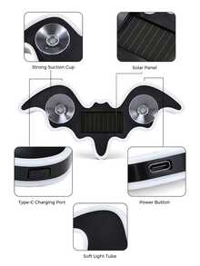 GLANBERT Solar Powered Bat LED Car Light, Wireless RGB Visor Atmosphere Lamp | 100% Solar Powered Bat-Shaped LED Car Lamp. Wireless RGB Ambient Light With Dual Smart Motion Light Sensors & Suction Cup.Festival Decorative Lights - Solar Power + USB Power - View 10