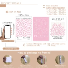 3 piezas de arte de pared decorativo de estilo moderno, conjunto de pintura de pared rosa estilo Matisse y Picasso - Póster de mercado floral abstracto, impresión en lienzo, adecuado para decoración de sala de estar, dormitorio, comedor (sin marco), regalo de cumpleaños, graduación, decoración de cocina, decoración de hotel, decoración de oficina - A - Ver 12